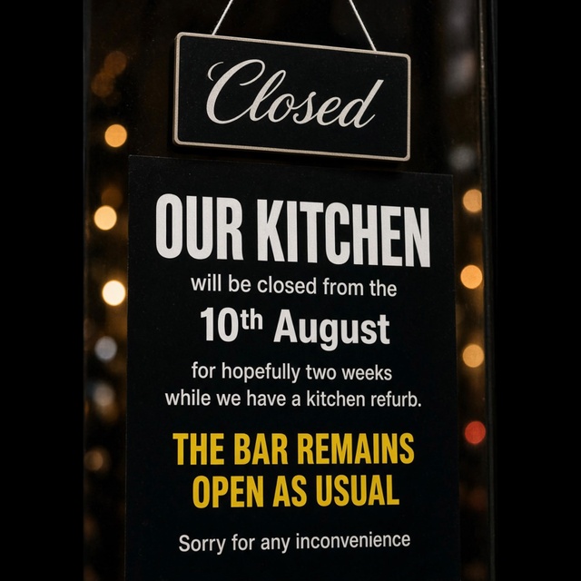 Kitchen closure sign 